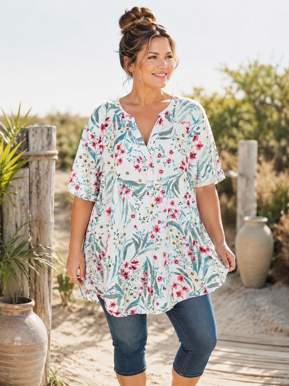 Torrid Floral Pullover Blouse Size 6X Tropical Boho Lightweight Tunic NWT